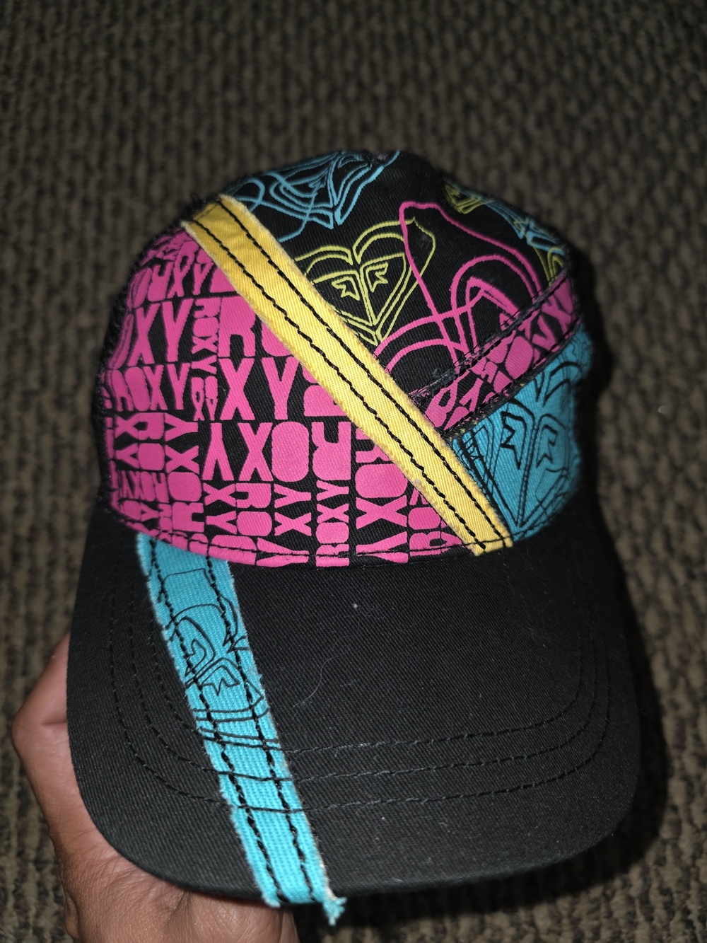 Roxy Black Cap with Pink, Teal & Yellow Graphics